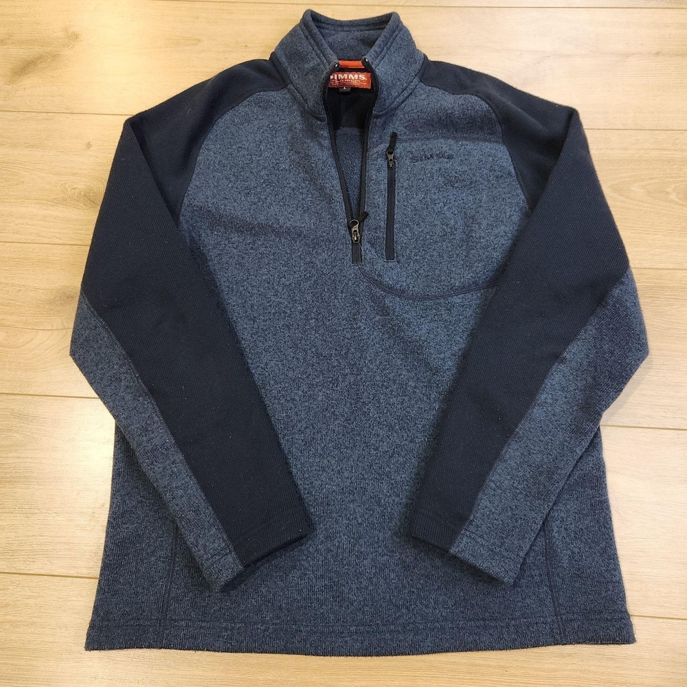 Simms Pullover Mens Large Blue Colorblock 1/4 Zip Fleece Fishing Thermal Top